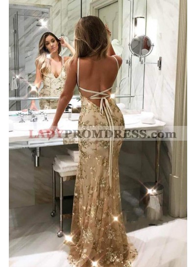 Halter Backless Champagne Lace Long Prom Dresses 2023
