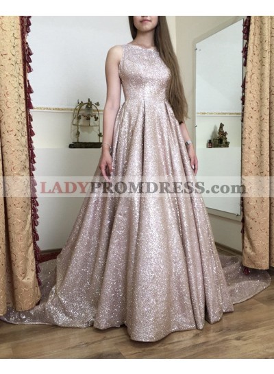 2023 A Line Pearl Pink Long Sequence Prom Dresses