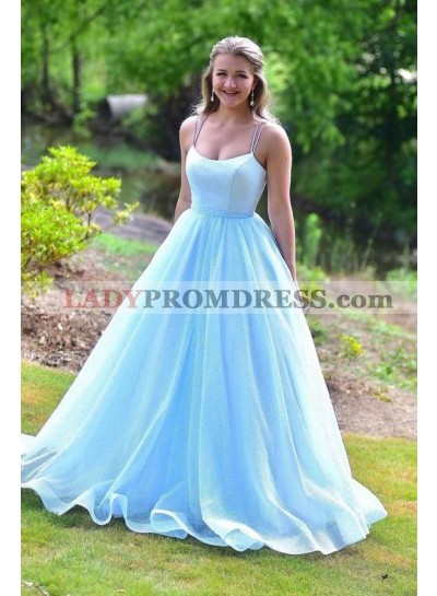 2023 A Line Blue Sweetheart Halter Long Prom Dresses With Straps