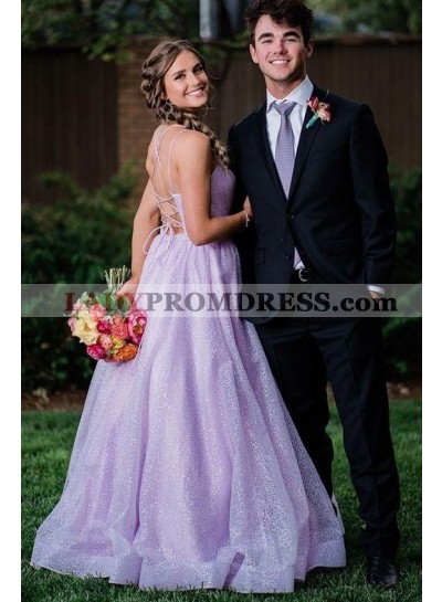 A Line Lilac Sweetheart Criss Cross Long Prom Dresses With Straps