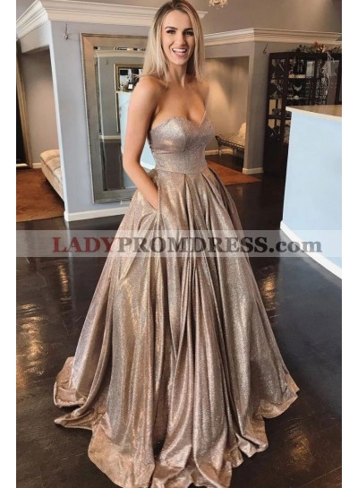 A Line Champagne Sweetheart Long Prom Dresses 2023 With Pockets