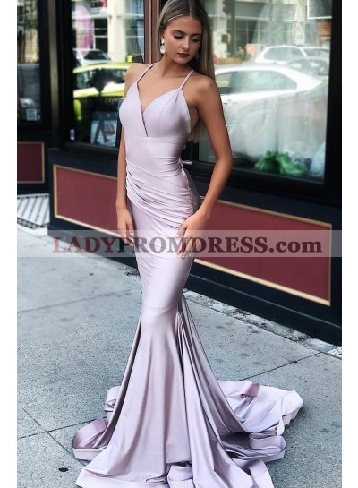 Mermaid Sweetheart Halter Ruched Long Light Slate Gray Prom Dresses 2023