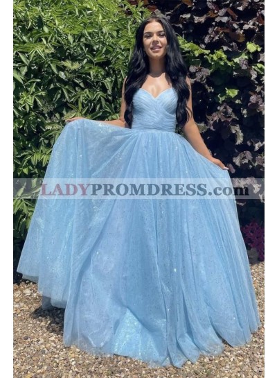 2023 A Line Sweetheart Blue Criss Cross Long Prom Dresses