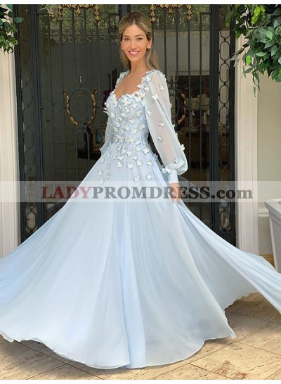 2023 Chiffon A Line Long Sleeves Sweetheart Prom Dresses With Butterflies Patterns