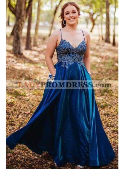A Line Sweetheart Lace Spaghetti Straps Royal Blue 2023 Prom Dresses