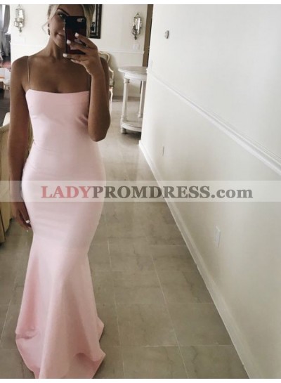 2023 Sheath Spaghetti Straps Pink Floor Length Prom Dresses
