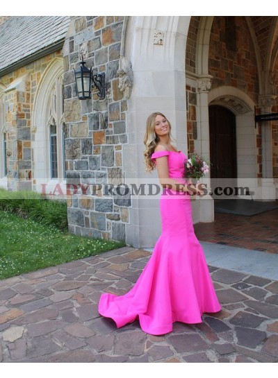 2023 Fuchsia Mermaid Off Shoulder Long Sweetheart Prom Dresses