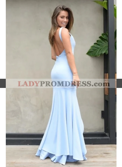 2023 Light Sky Blue Sheath Sweetheart Open Back Slit In Front Prom Dresses