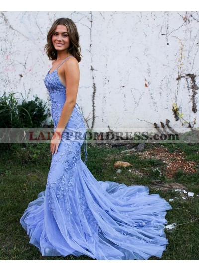 2023 Sheath Tulle With Appliques Long Halter Criss Cross PromDresses