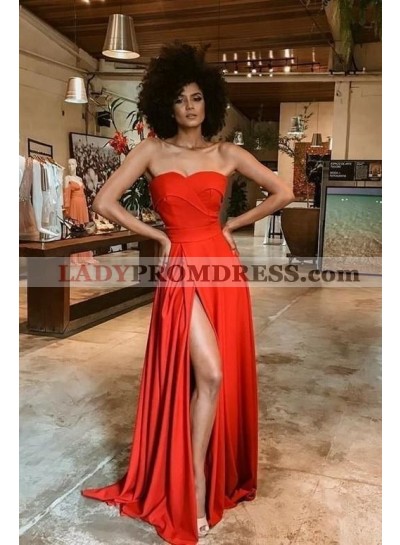 2023 A Line Sweetheart Orange Side Slit Long Prom Dresses
