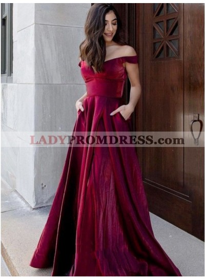 2023 A Line Burgundy Off Shoulder Long Sweetheart Prom Dresses