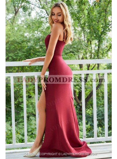 Sheath Sweetheart Burgundy Side Slit Satin Long 2023 Prom Dresses