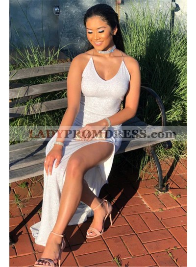 2023 Sheath/Column Sequins Halter Sleeveless Floor-Length Prom Dresses