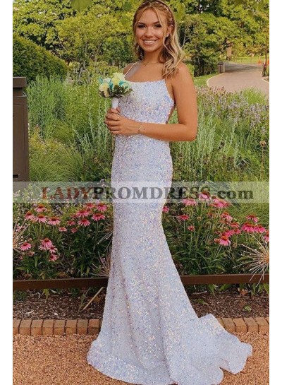2023 Sheath/Column Sequins Spaghetti Sleeveless Floor-Length Prom Dresses