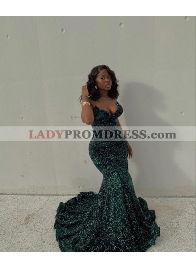 2023 Trumpet/Mermaid Sequins Sweetheart Sleeveless Sweep/Brush Train Prom Dresses