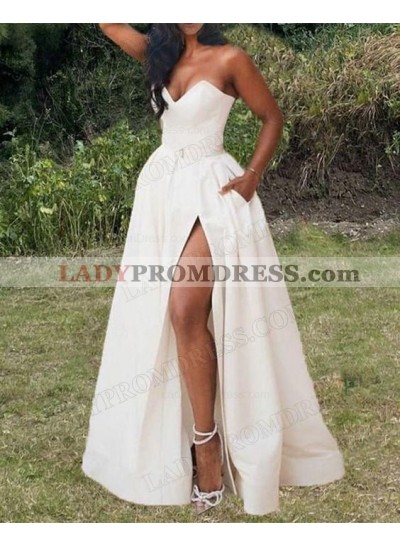 A-Line Princess Satin Sweetheart Ruched Sleeveless Floor-Length 2023 Prom Dresses