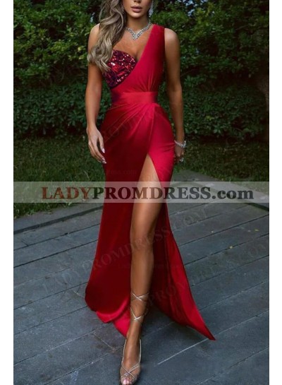Sheath/Column Satin One Shoulder Ruched Floor-Length Prom Dresses 2023