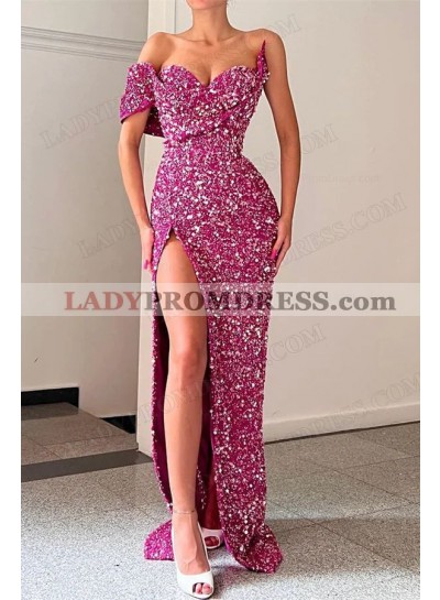 Sheath/Column Sequins Off the Shoulder Sleeveless Floor-Length Prom Dresses