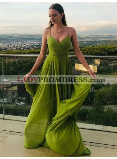 2023 A-Line Princess Chiffon Spaghetti Straps Sleeveless Floor-Length Prom Dresses 