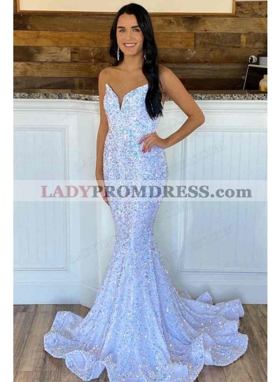 2023 Trumpet/Mermaid Sequins Sweetheart Sleeveless Sweep/Brush Train Prom Dresses