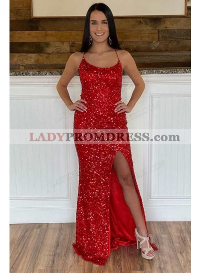 Sheath/Column Sequins Spaghetti Straps Sleeveless Floor-Length Prom Dresses