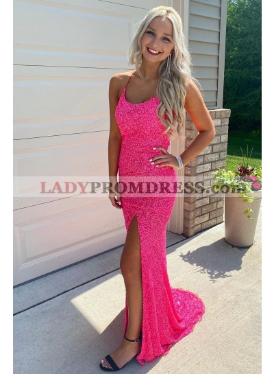 2023 Sheath/Column Sequins Spaghetti Straps Sleeveless Floor-Length Prom Dresses