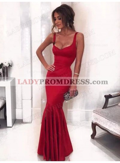 2023 Sheath/Column Satin Spaghetti Straps Sleeveless Floor-Length Prom Dresses