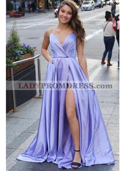 A-Line Princess 2023 Silk Like Satin V-neck Sleeveless Sweep Train Prom Dresses