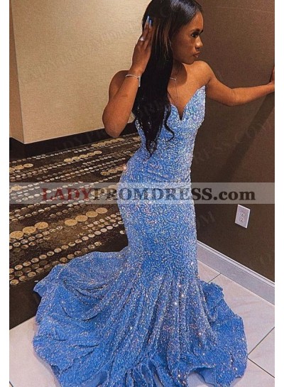 2023 Sheath Sequins Sweetheart Sleeveless Sweep Train Prom Dresses