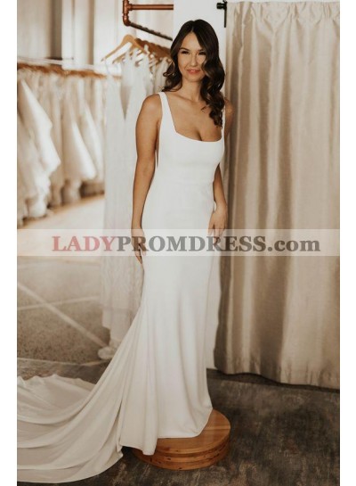 2023 Column Satin Square Neck Sleeveless Sweep Train Wedding Dresses