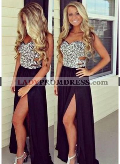 Beading Sweetheart A-Line/Princess Chiffon 2023 Junoesque Black Prom Dresses