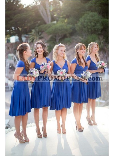 2023 Cheap A Line Royal Blue Chiffon Ruffles Short Bridesmaid Dresses / Gowns