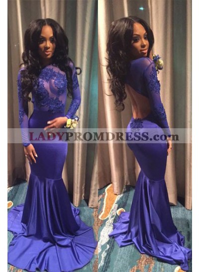 LadyPromDress 2023 Royal Blue Sexy Appliques Open-Back Mermaid/Trumpet Prom Dresses