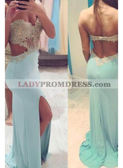LadyPromDress 2023 Blue Floor-Length/Long Sweetheart Column/Sheath Satin Prom Dresses