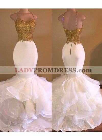 2023 Mermaid Spaghetti Straps Organza Floor-Length Prom Dresses