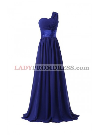 Column One Shoulder Floor Length Chiffon Royal Blue Bridesmaid Dresses / Gowns