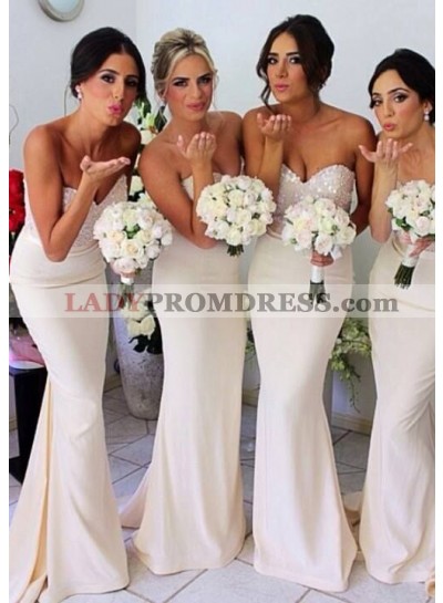 Sheath Ivory Sweetheart Sequins Chiffon Long Bridesmaid Dresses / Gowns