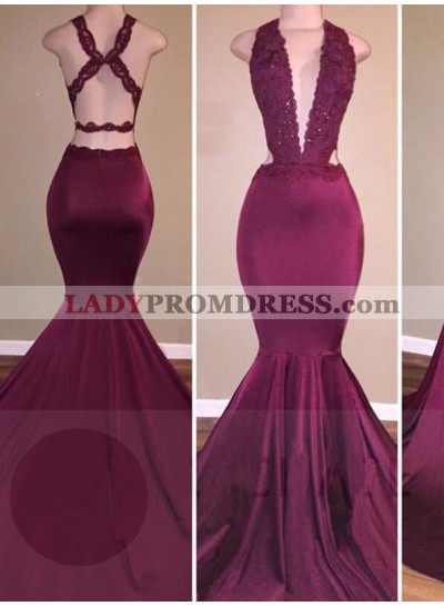 Mermaid/Trumpet Burgundy Sexy Prom Dresses