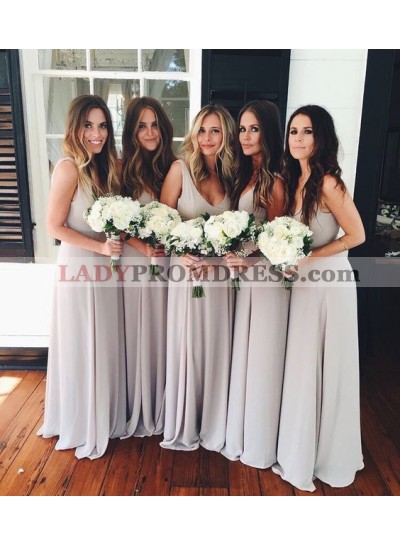 2023 New Arrival A Line Chiffon Silver Floor Length Cheap Long Bridesmaid Dresses / Gowns