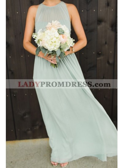 2023 New Arrival A Line Chiffon Halter Sage Floor Length Cheap Long Bridesmaid Dresses / Gowns