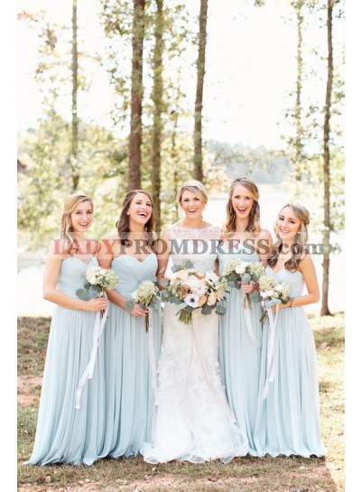2023 New Arrival A Line Sweetheart Light Sky Blue Chiffon Long Bridesmaid Dresses / Gowns