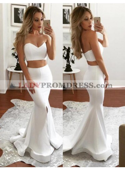 2022 Sexy Mermaid/Trumpet White Sweetheart Two Pieces Prom Dresses