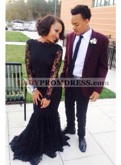 2023 Sexy Mermaid/Trumpet Lace Long Sleeves Prom Dresses