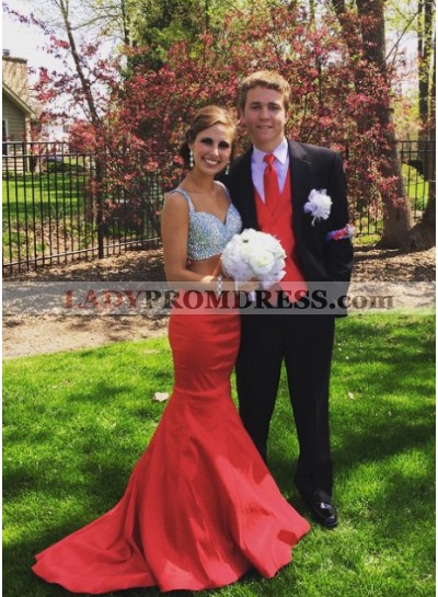 Alluring Mermaid/Trumpet Red Two Pieces Prom Dresses