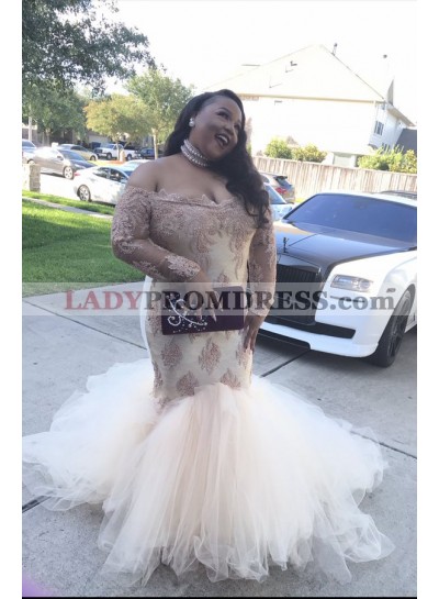 2023 Sexy Long Sleeves Off The Shoulder Ivory Tulle Prom Dresses