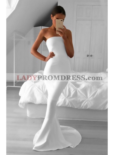 2023 Elegant Mermaid/Trumpet Strapless Satin White Prom Dresses