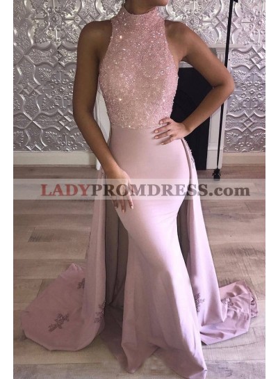 Mermaid Dusty Rose Elastic Satin Long Train Prom Dresses