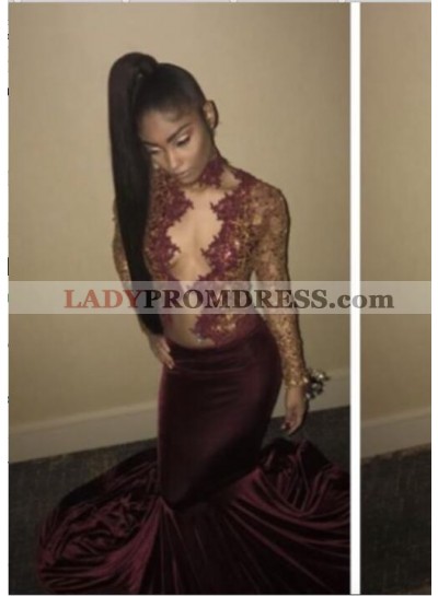 2023 Prom Dresses Long Sleeve Burgundy Sexy Deep V Mermaid