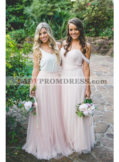 2023 Cheap Tulle A Line Off The Shoulder Bridesmaid Dresses