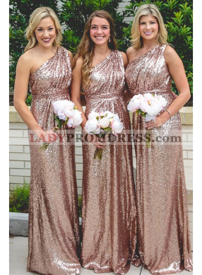 2022 One Shoulder A Line Sequence Bridesmaid Dresses